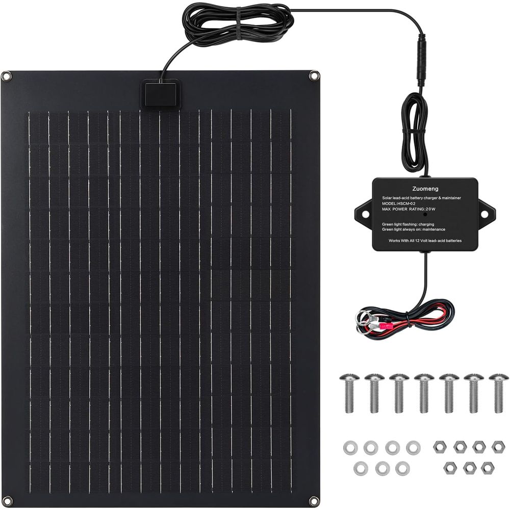 Solar Panel - ソーラーバッテリー充電器メンテナンス装置、ダンプトレーラー用20Wソーラーパネルキット、内蔵メンテナンスパルス＆インテリジェントMPPT充電機能付き