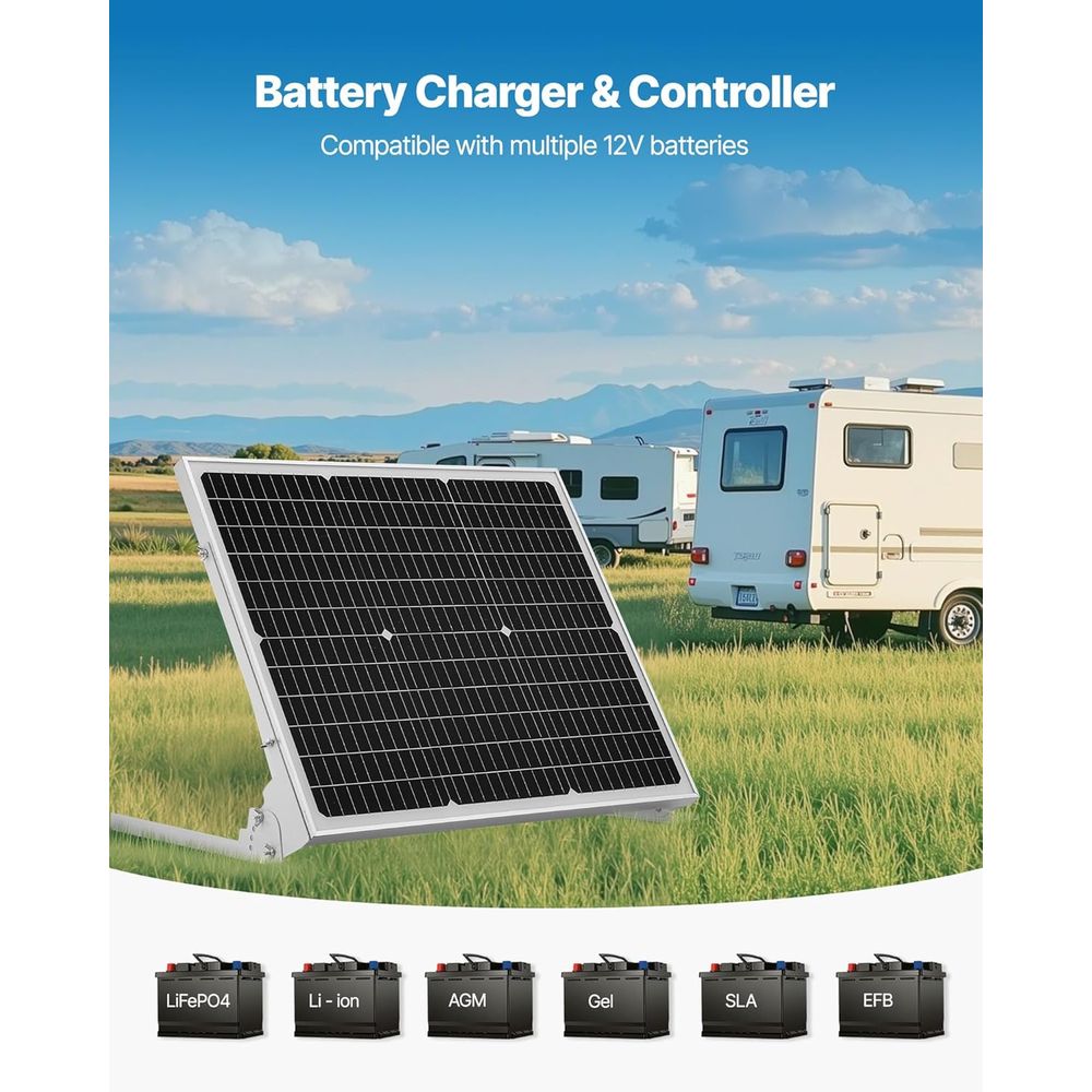 50W 12V ソーラーバッテリー トリクル充電器 メンテナ - Solar Panel のレビューと価格