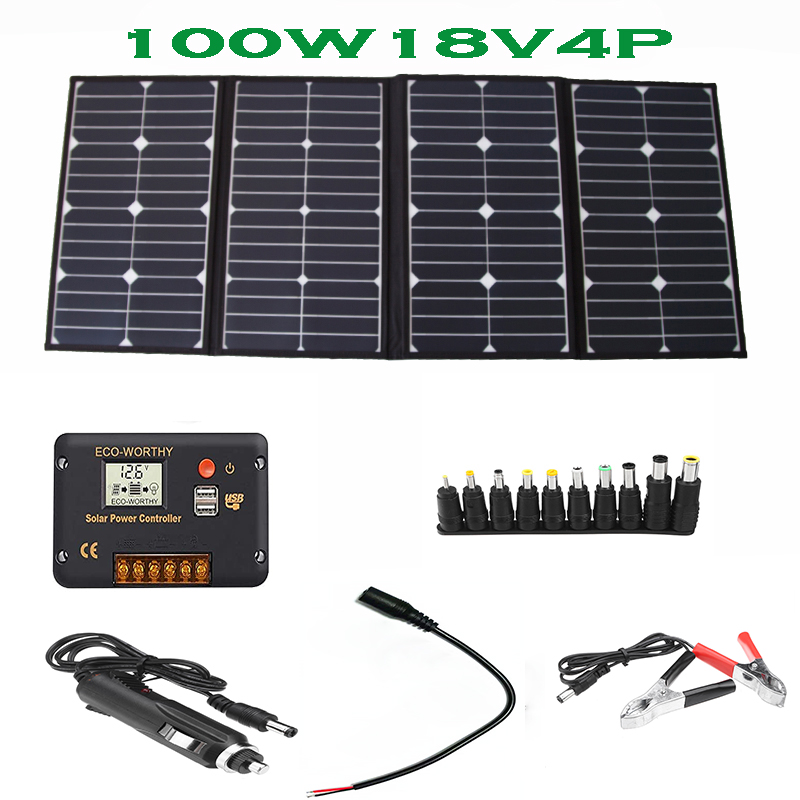 ポータブル 100 ワット折りたたみ式ソーラーパネル充電器キ - Solar Panel のレビューと価格