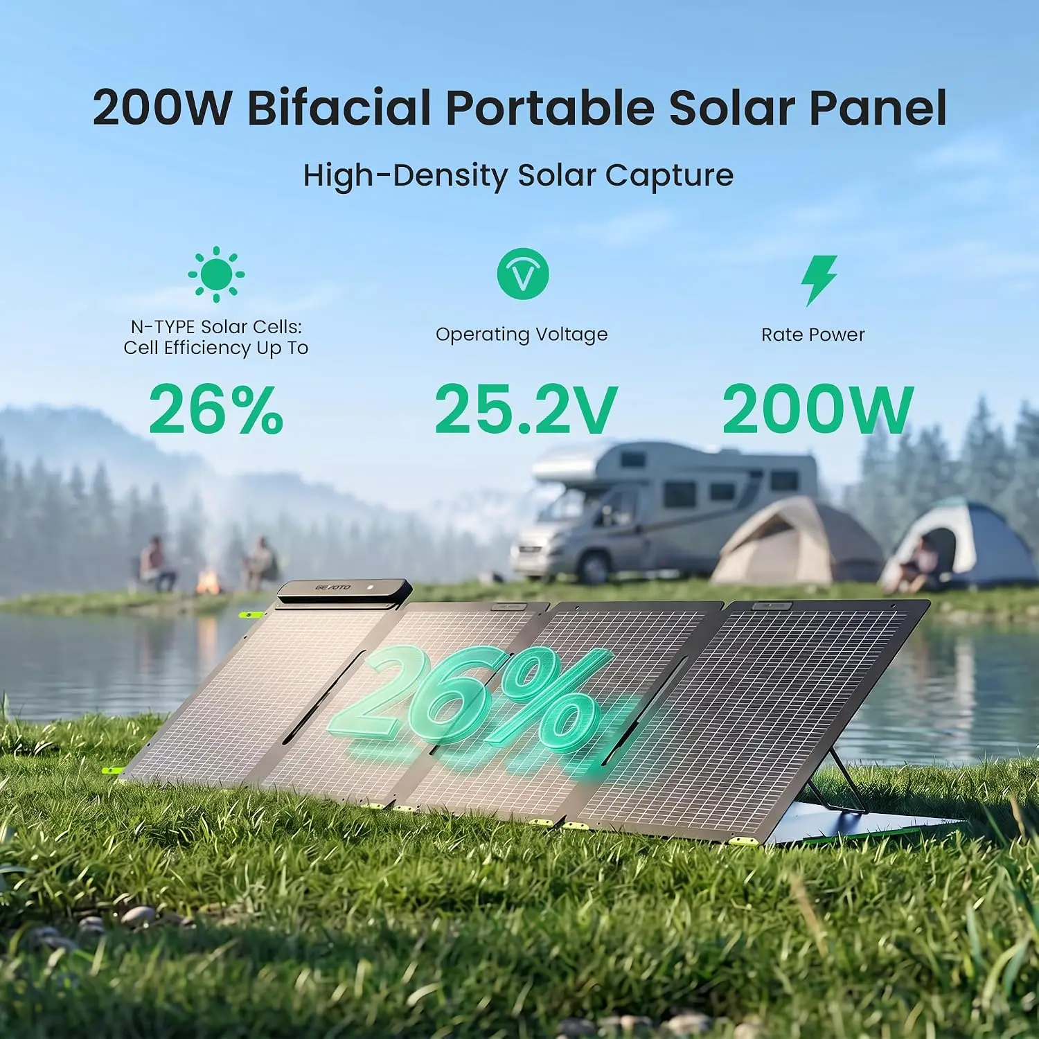 200W両面型ポータブルソーラーパネル、キャンプ、RV、およ - Solar Panel 200W のレビューと価格