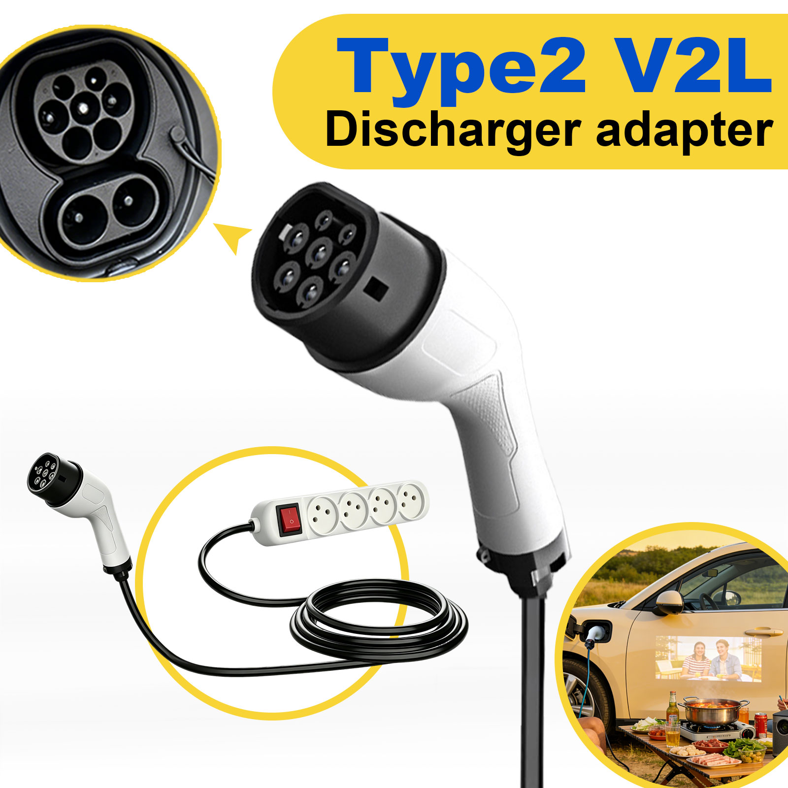 タイプ2 V2L放電アダプター イスラエルソケット EVから - Outdoor Power Station のレビューと価格